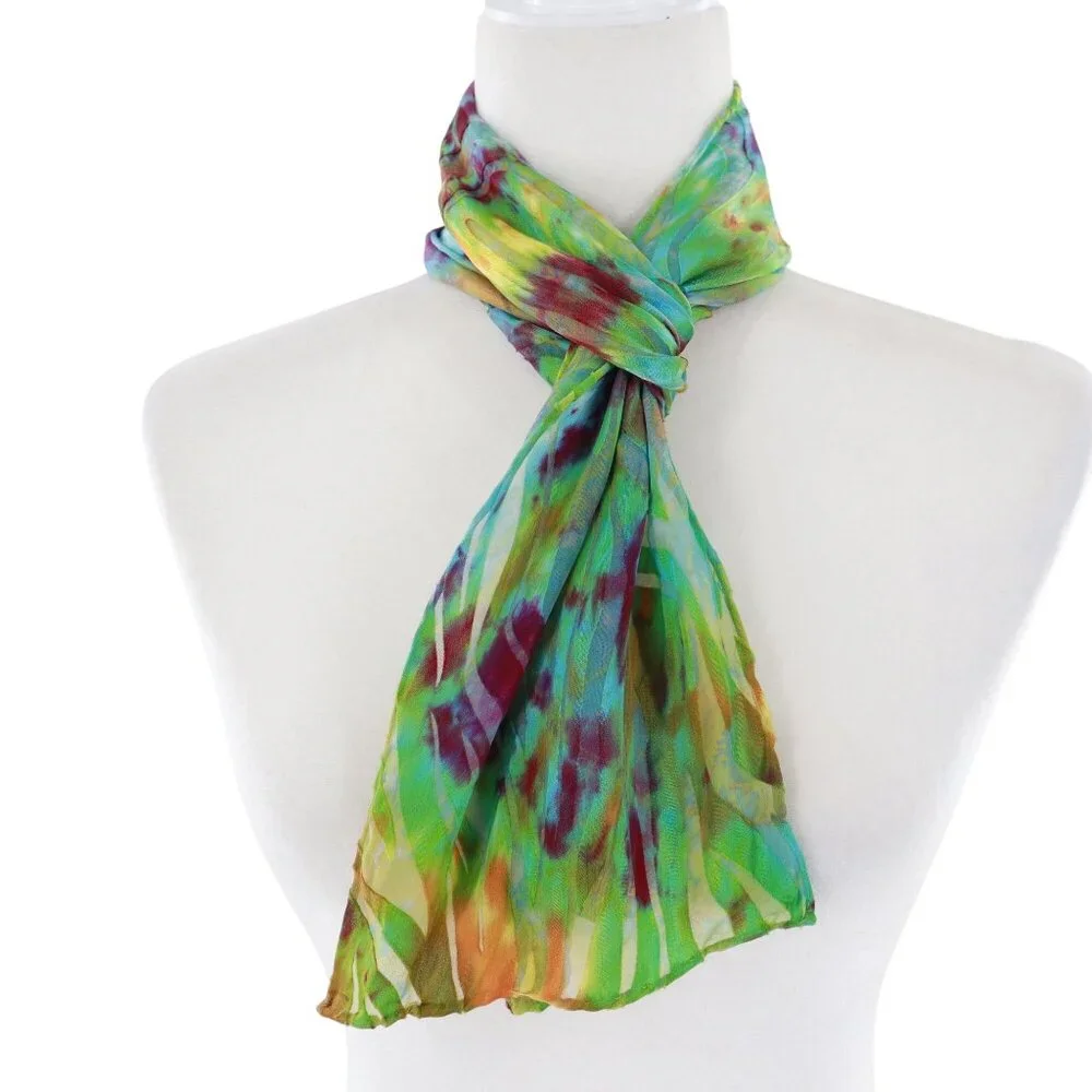 Tie Dye Scarf Set Of 2 Art To Wear Funky Silk Feel Colorful Burnout Transitional